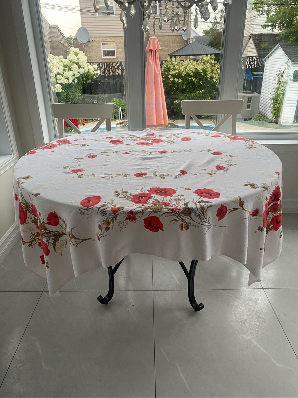 MCM Floral Red Poppy Linen Square Tablecloth Size L: 61.5”x W: 50”
